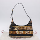 Salvatore Ferragamo Leopard Hand Bag Nylon Leather Beige Gold Auth am12601V-12