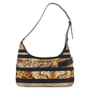 Salvatore Ferragamo Leopard Hand Bag Nylon Leather Beige Gold Auth am12601V-2