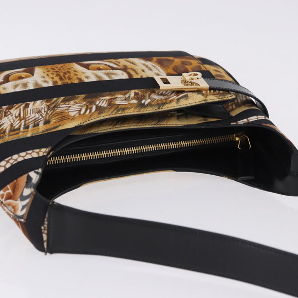 Salvatore Ferragamo Leopard Hand Bag Nylon Leather Beige Gold Auth am12601V