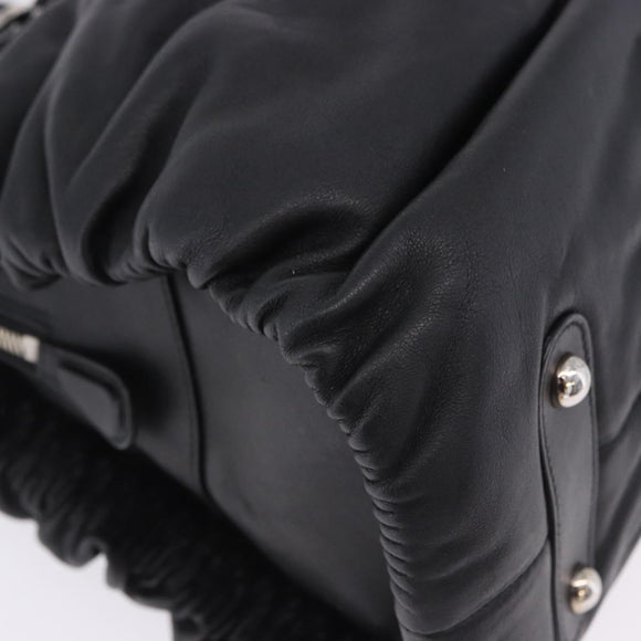 Christian Dior Carreño Hand Bag Leather Black Silver Auth am12602SAM