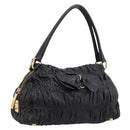 PRADA Hand Bag Leather Black Gold Auth am12603SAM-1