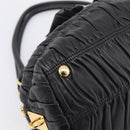 PRADA Hand Bag Leather Black Gold Auth am12603SAM-15