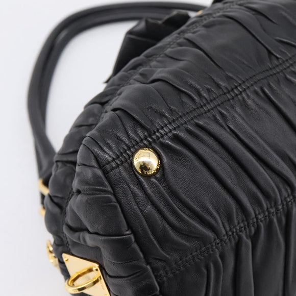 PRADA Hand Bag Leather Black Gold Auth am12603SAM