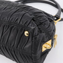 PRADA Hand Bag Leather Black Gold Auth am12603SAM-16