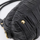 PRADA Hand Bag Leather Black Gold Auth am12603SAM-17