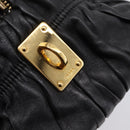 PRADA Hand Bag Leather Black Gold Auth am12603SAM-18
