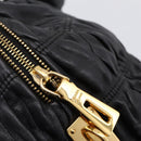 PRADA Hand Bag Leather Black Gold Auth am12603SAM-19