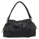 PRADA Hand Bag Leather Black Gold Auth am12603SAM-13