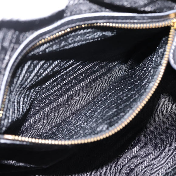 PRADA Hand Bag Leather Black Gold Auth am12603SAM