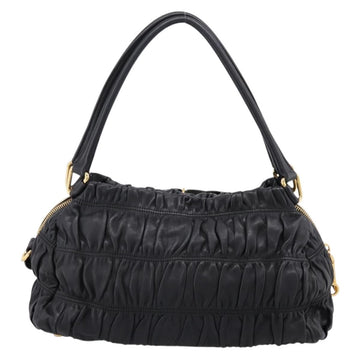 PRADA Hand Bag Leather Black Gold Auth am12603SAM - 0