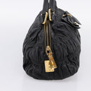 PRADA Hand Bag Leather Black Gold Auth am12603SAM-3