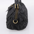 PRADA Hand Bag Leather Black Gold Auth am12603SAM-4