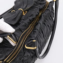 PRADA Hand Bag Leather Black Gold Auth am12603SAM-6
