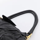 PRADA Hand Bag Leather Black Gold Auth am12603SAM-14