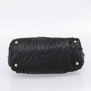 PRADA Hand Bag Leather Black Gold Auth am12603SAM-5