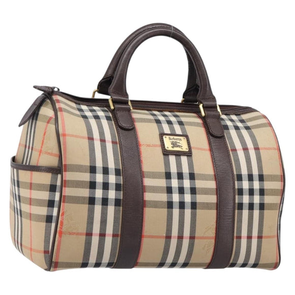 Burberrys Nova Check Boston Bag Canvas Beige Gold Auth am12606V