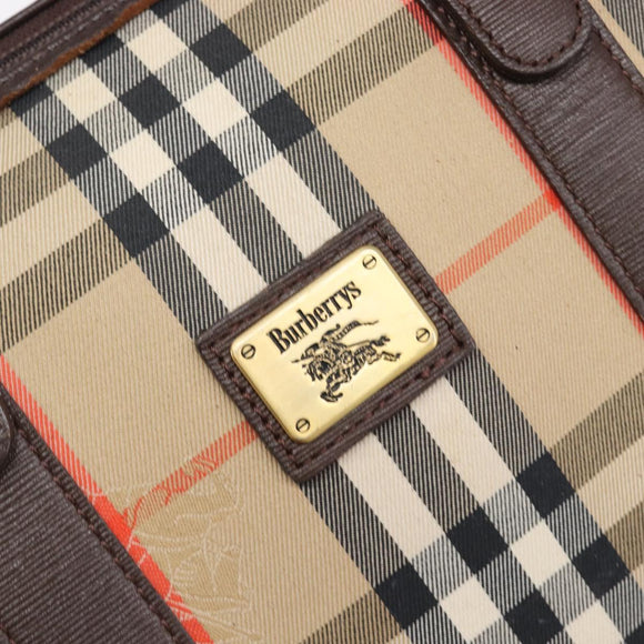 Burberrys Nova Check Boston Bag Canvas Beige Gold Auth am12606V