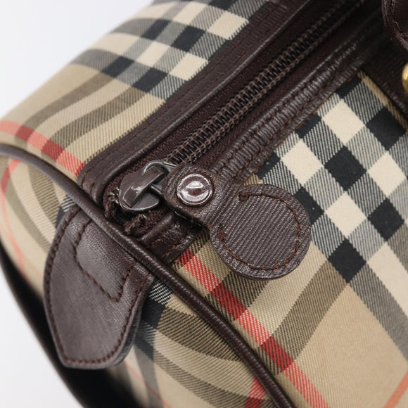 Burberrys Nova Check Boston Bag Canvas Beige Gold Auth am12606V