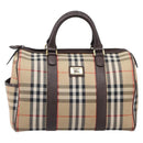 Burberrys Nova Check Boston Bag Canvas Beige Gold Auth am12606V-13