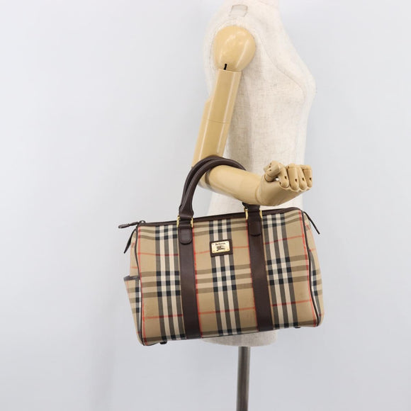 Burberrys Nova Check Boston Bag Canvas Beige Gold Auth am12606V