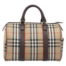 Burberrys Nova Check Boston Bag Canvas Beige Gold Auth am12606V-2