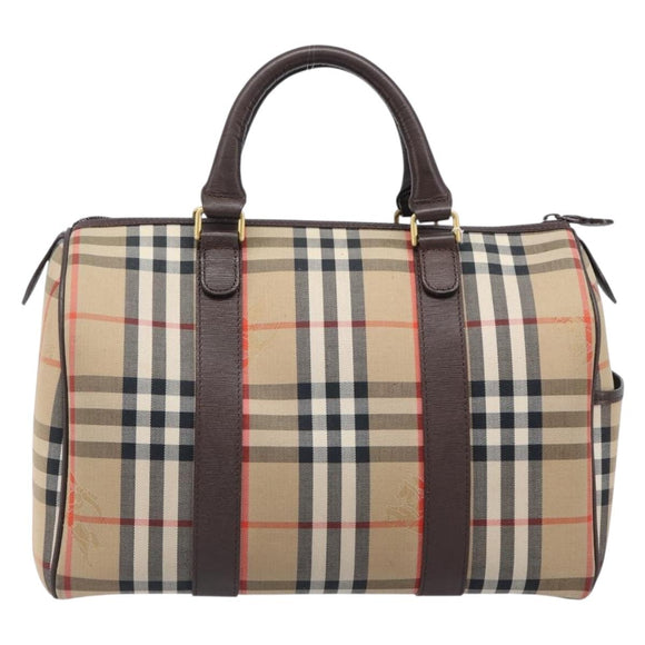 Burberrys Nova Check Boston Bag Canvas Beige Gold Auth am12606V