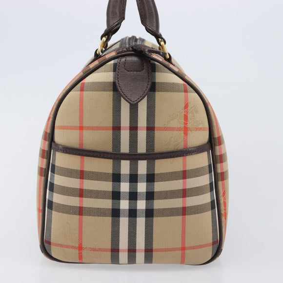 Burberrys Nova Check Boston Bag Canvas Beige Gold Auth am12606V