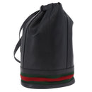 GUCCI Web Sherry Line Bag Leather Randonnee Type Black Gold Auth am12607V-1