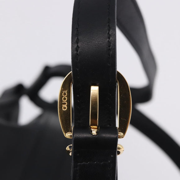 GUCCI Web Sherry Line Bag Leather Randonnee Type Black Gold Auth am12607V