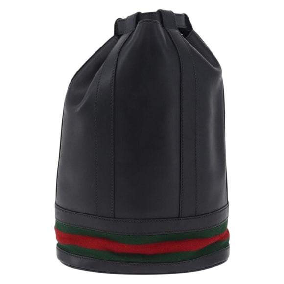GUCCI Web Sherry Line Bag Leather Randonnee Type Black Gold Auth am12607V
