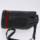 GUCCI Web Sherry Line Bag Leather Randonnee Type Black Gold Auth am12607V-4