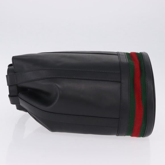 GUCCI Web Sherry Line Bag Leather Randonnee Type Black Gold Auth am12607V