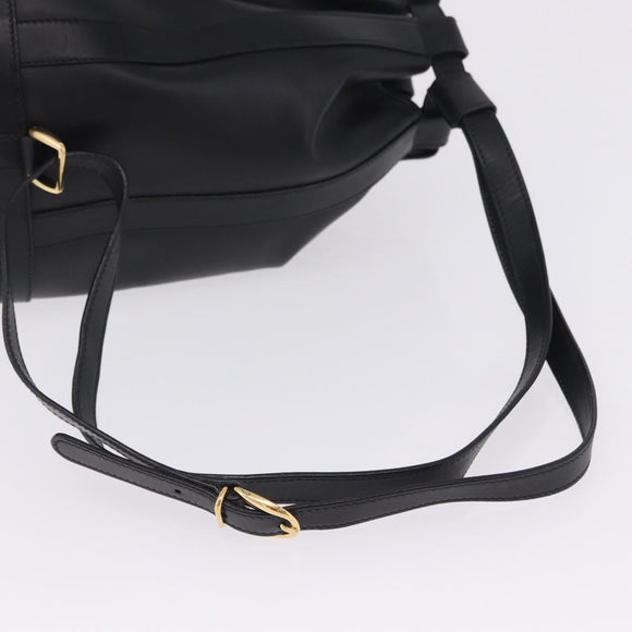 GUCCI Web Sherry Line Bag Leather Randonnee Type Black Gold Auth am12607V