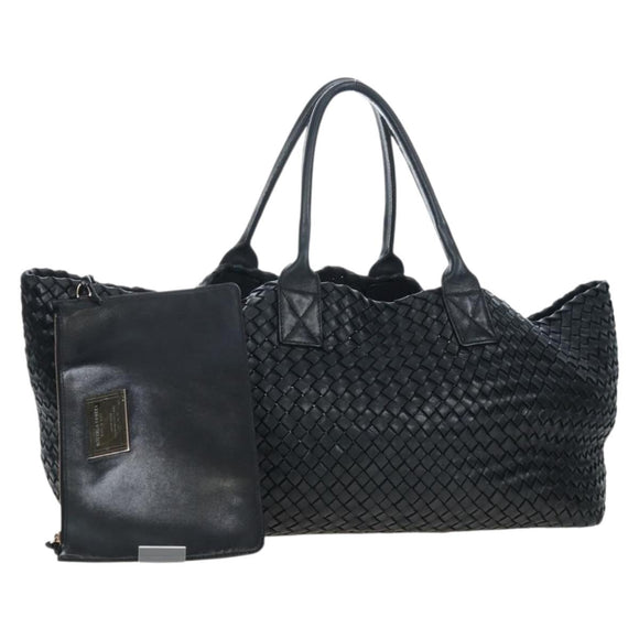 BOTTEGA VENETA INTRECCIATO Cabas GM Boston Bag Leather Black Auth am12609V