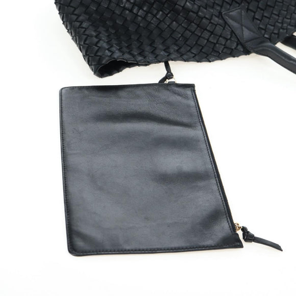 BOTTEGA VENETA INTRECCIATO Cabas GM Boston Bag Leather Black Auth am12609V