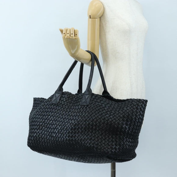 BOTTEGA VENETA INTRECCIATO Cabas GM Boston Bag Leather Black Auth am12609V