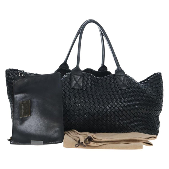 BOTTEGA VENETA INTRECCIATO Cabas GM Boston Bag Leather Black Auth am12609V