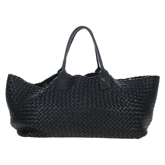 BOTTEGA VENETA INTRECCIATO Cabas GM Boston Bag Leather Black Auth am12609V