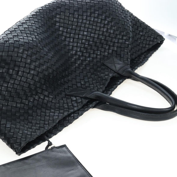 BOTTEGA VENETA INTRECCIATO Cabas GM Boston Bag Leather Black Auth am12609V