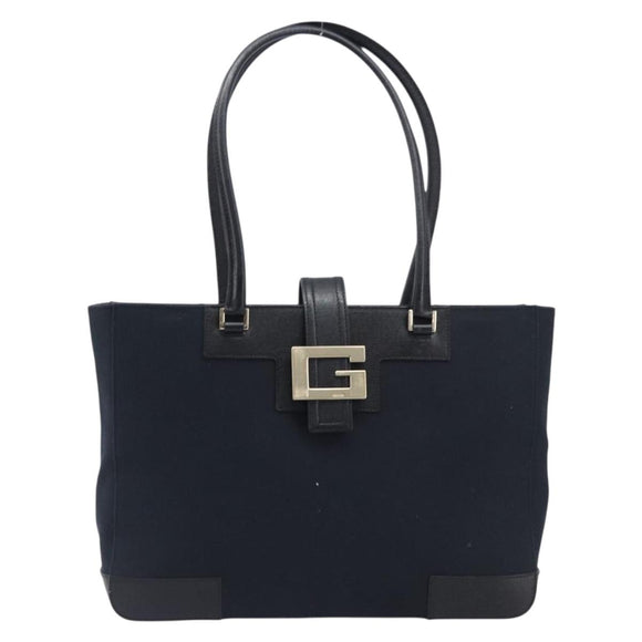 GUCCI G Tote Bag Leather Canvas Black Gold 002 1109 Auth am12610V