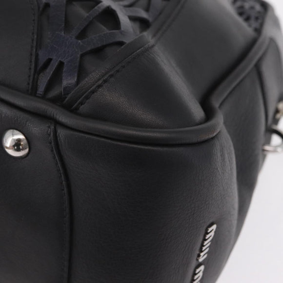 Miu Miu Hand Bag Leather Black Silver Auth am12613V