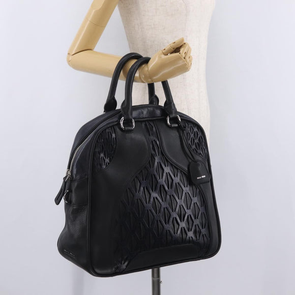 Miu Miu Hand Bag Leather Black Silver Auth am12613V