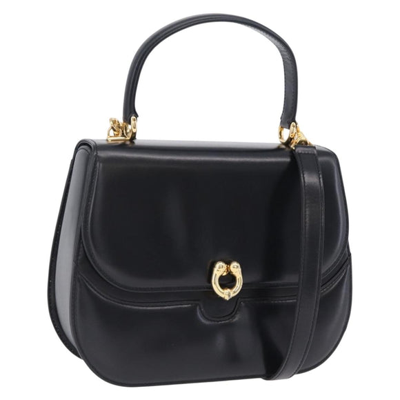 GUCCI Hand Bag Leather 2way Black Gold 000 406 0264 Auth am12615V