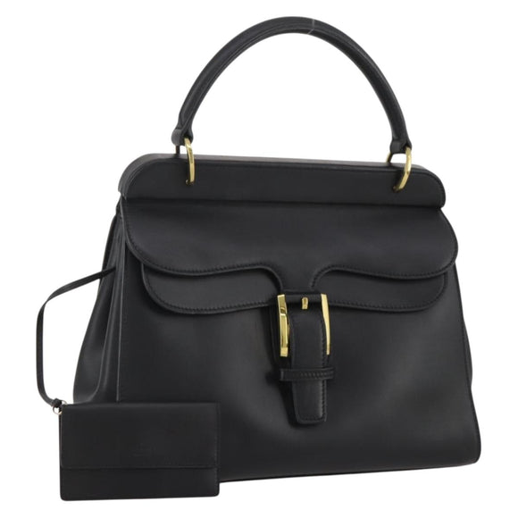 GUCCI Hand Bag Leather Black Gold 101676 Auth am12616V