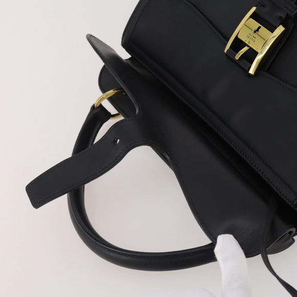 GUCCI Hand Bag Leather Black Gold 101676 Auth am12616V