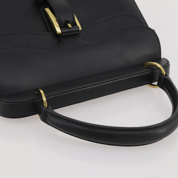 GUCCI Hand Bag Leather Black Gold 101676 Auth am12616V