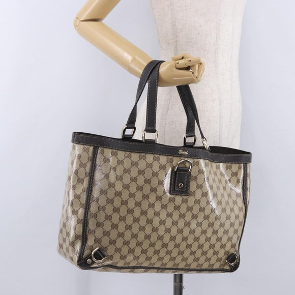 GUCCI GG Crystal Tote Bag Coated Canvas Beige Gold 293580 Auth am12617V