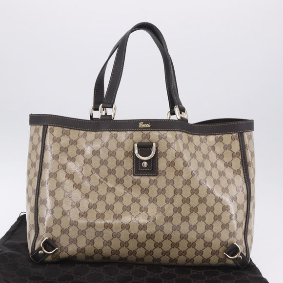GUCCI GG Crystal Tote Bag Coated Canvas Beige Gold 293580 Auth am12617V