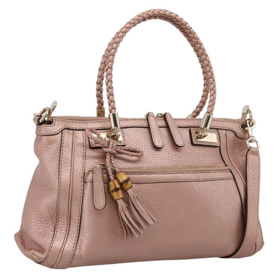 GUCCI Bella Bamboo Hand Bag Leather 2way Pink Gold 282300 Auth am12618A