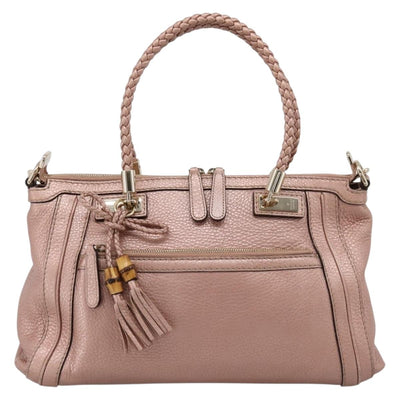 GUCCI Bella Bamboo Hand Bag Leather 2way Pink Gold 282300 Auth am12618A - 0